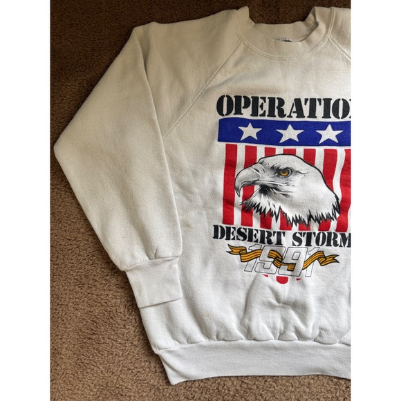 ONEITA Sweatshirt Mens Large White Operation Desert Storm Eagle Graphic Crewneck - Picture 3 of 8